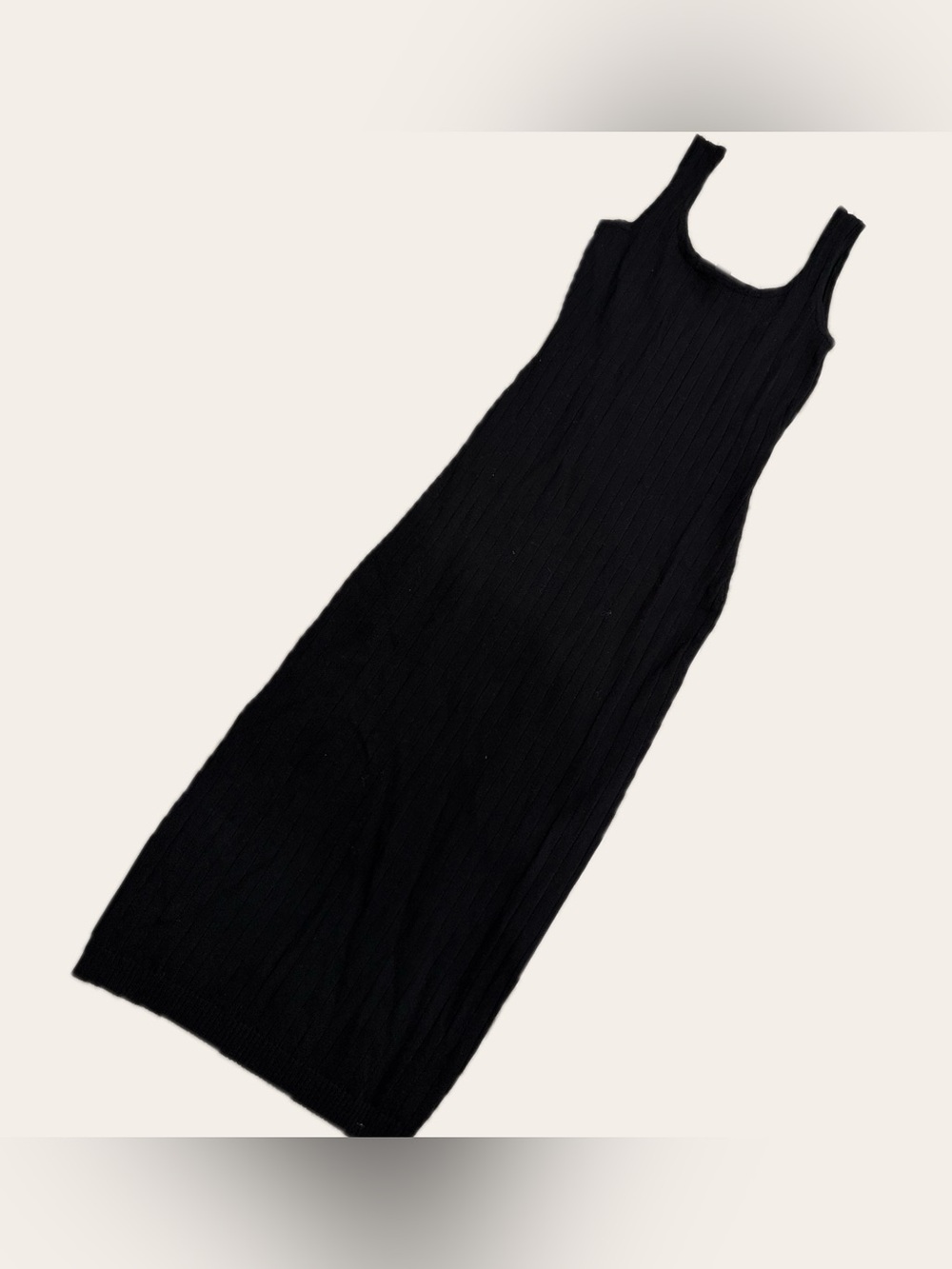 Black Ribbed Knit Tank Dress- midi/maxi